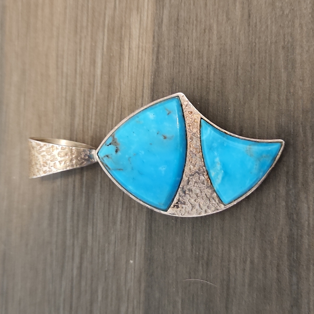 Southwest Sterling Silver And Turquoise Reversible Slide Pendant Jewelry